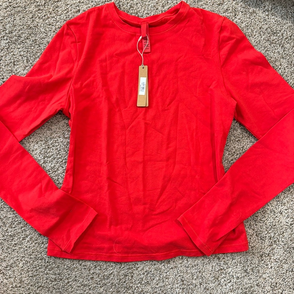 SKIMS COTTON JERSEY LONG SLEEVE L RUBY RED